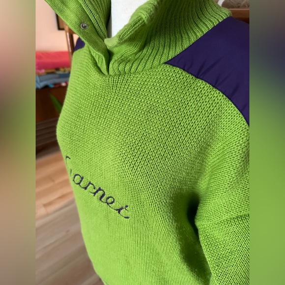 Vintage Women’s Large / Men’s Medium Vuarnet Knit Sweater Lime Green + Purple - Picture 5 of 6